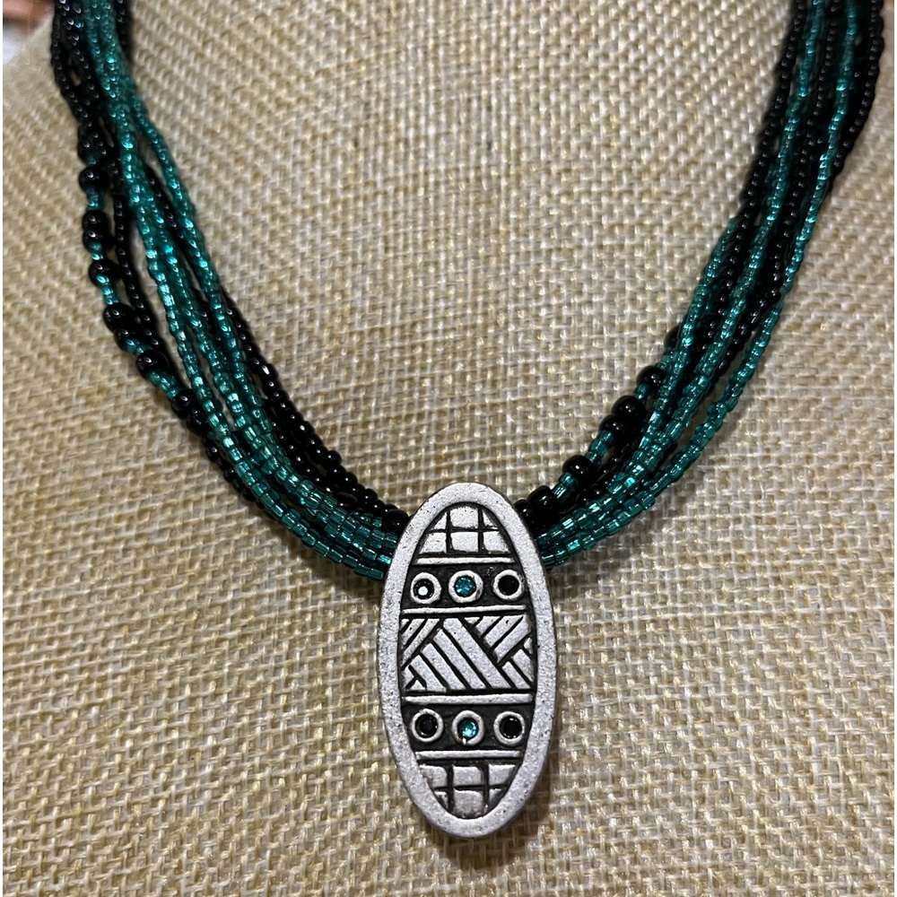 Chico’s Tribal Inspired Multi-Strand Turquoise Color Beaded Pendant Necklace